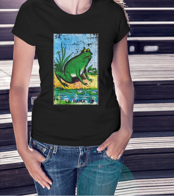 La Rana Mexican Loteria Card 54 Frog Bingo Design With Water Lilies T-Shirt