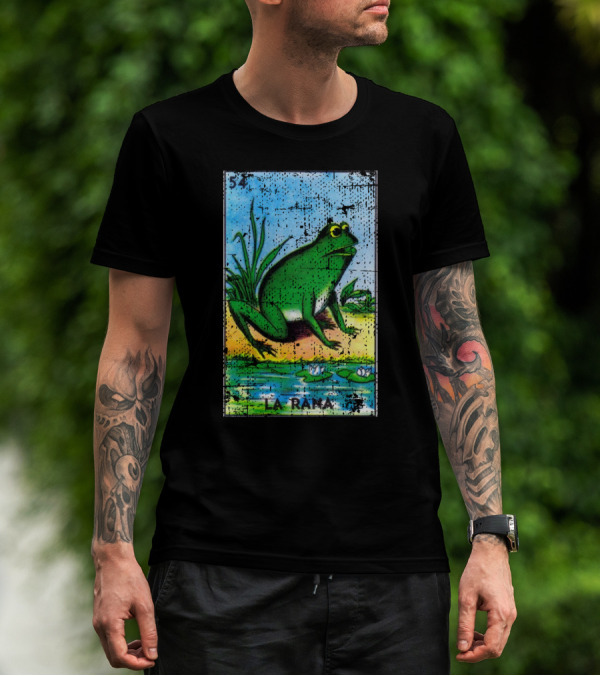 La Rana Mexican Loteria Card 54 Frog Bingo Design With Water Lilies T-Shirt