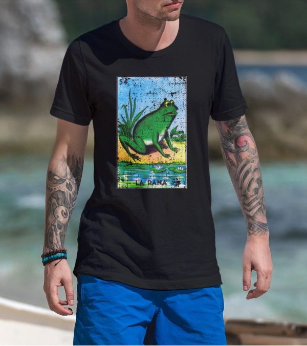 La Rana Mexican Loteria Card 54 Frog Bingo Design With Water Lilies T-Shirt