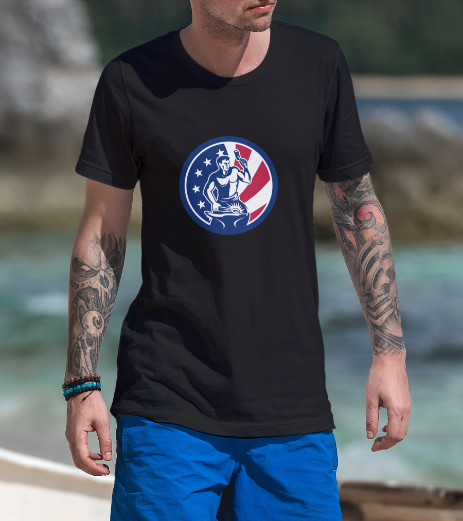 American Farrier Blacksmith USA Flag T-Shirt
