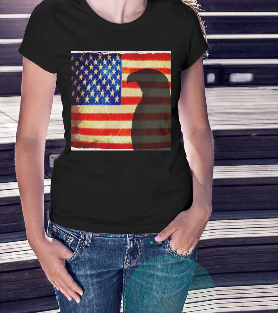 US Flag With Bald Eagle Silhouette Patriotic Icon Symbolizing American Pride T-Shirt