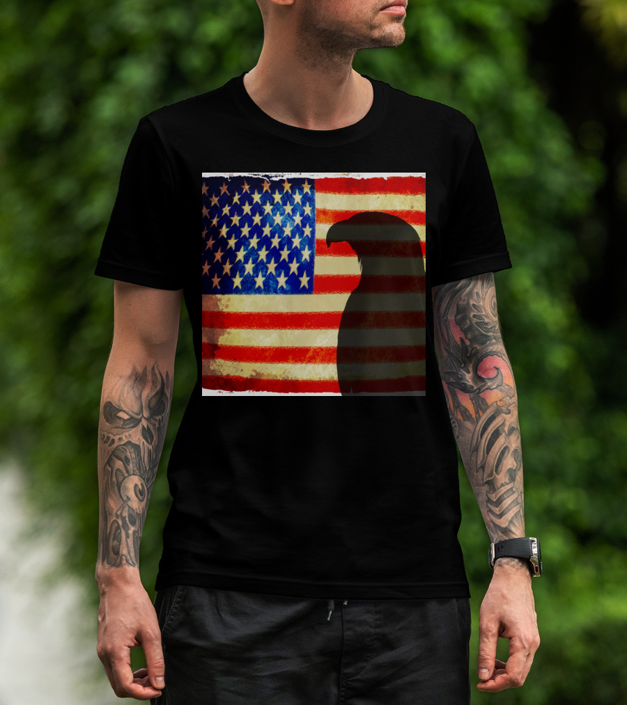 US Flag With Bald Eagle Silhouette Patriotic Icon Symbolizing American Pride T-Shirt