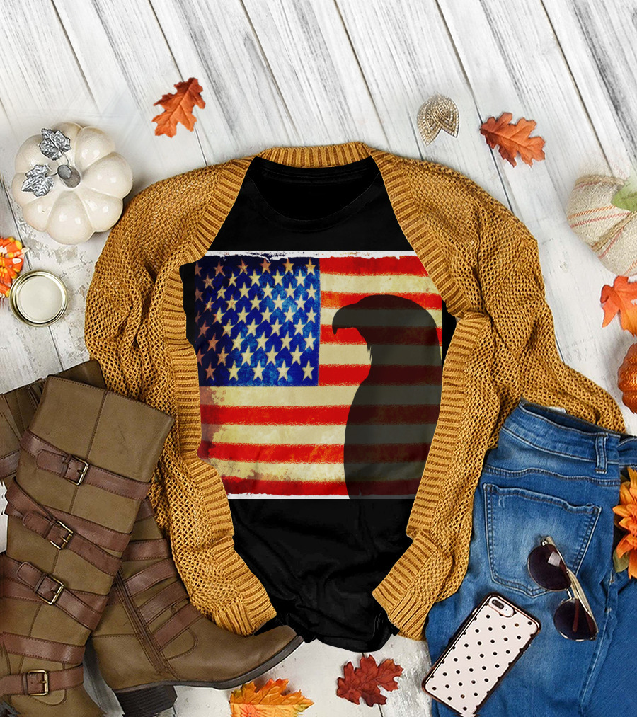 US Flag With Bald Eagle Silhouette Patriotic Icon Symbolizing American Pride T-Shirt