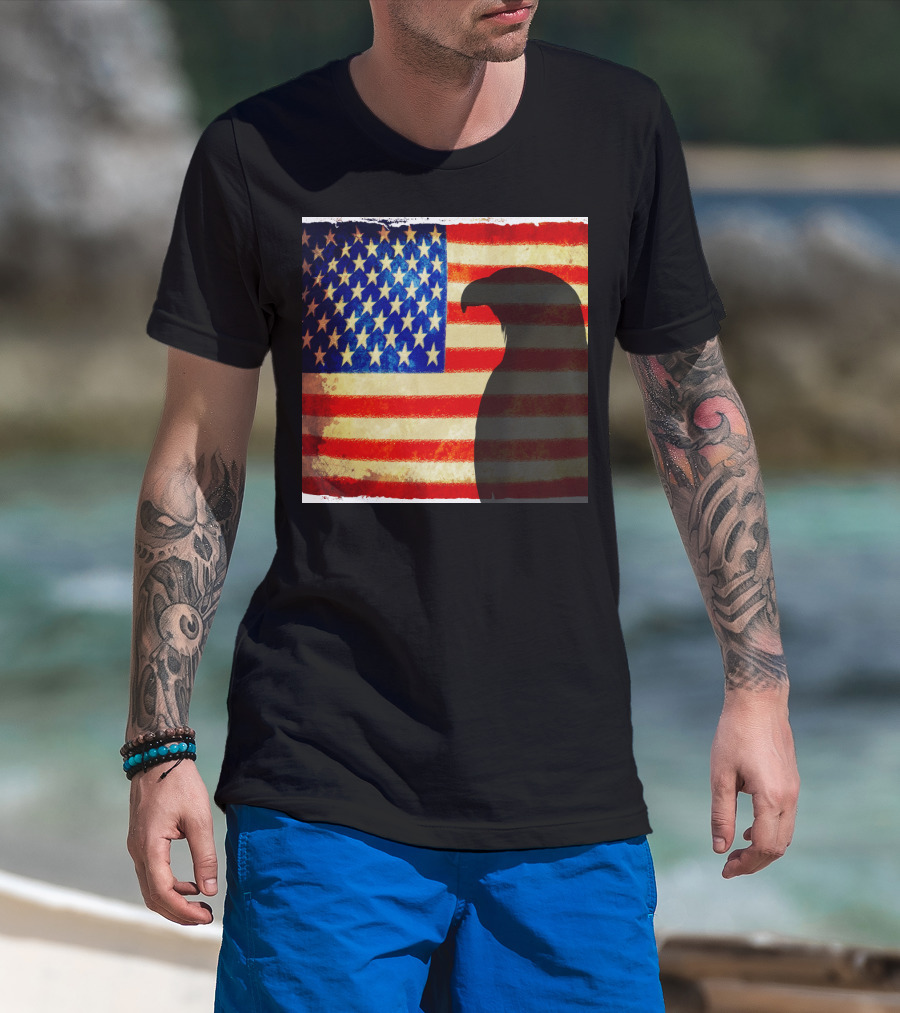 US Flag With Bald Eagle Silhouette Patriotic Icon Symbolizing American Pride T-Shirt