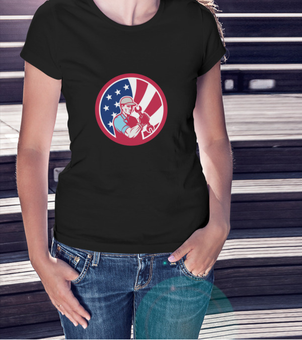 American Industrial Maintenance Mechanic With USA Flag Icon Patriotic T-Shirt