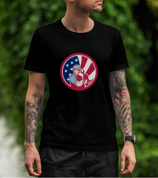 American Industrial Maintenance Mechanic With USA Flag Icon Patriotic T-Shirt