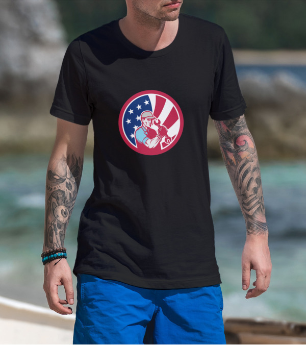 American Industrial Maintenance Mechanic With USA Flag Icon Patriotic T-Shirt