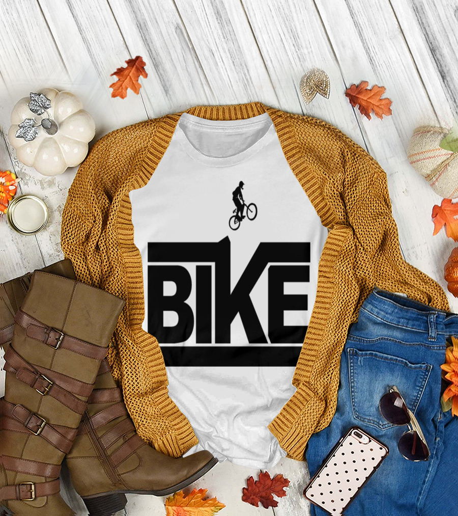 Bike Jump Mountain Bike Stylized Silhouette and Text T-Shirt