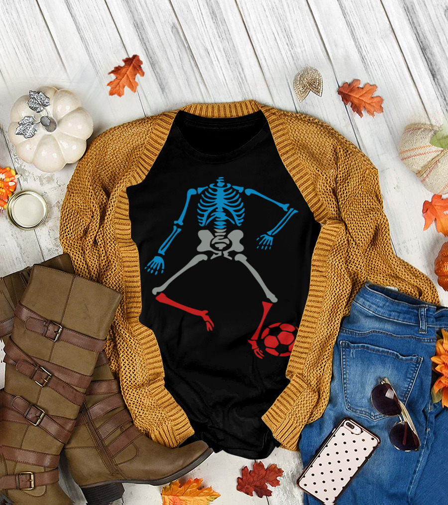 Soccer Skeleton with USA Flag Colors Football T-Shirt