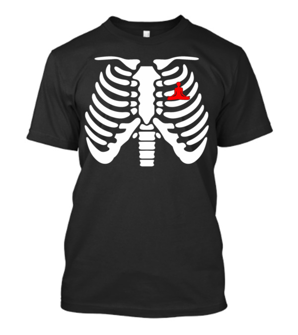 Halloween Skeleton Rib Cage With Red Yoga Pose Figure T-Shirt