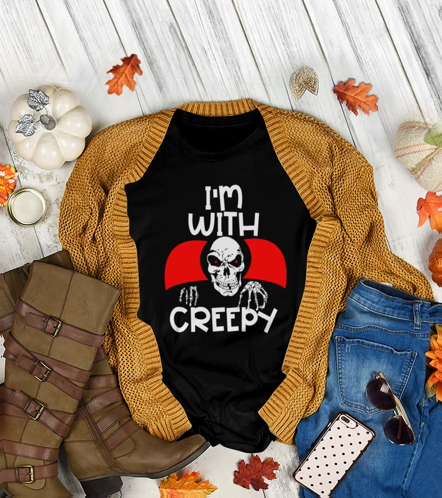 I'm With Creepy Halloween Skeleton T-Shirt