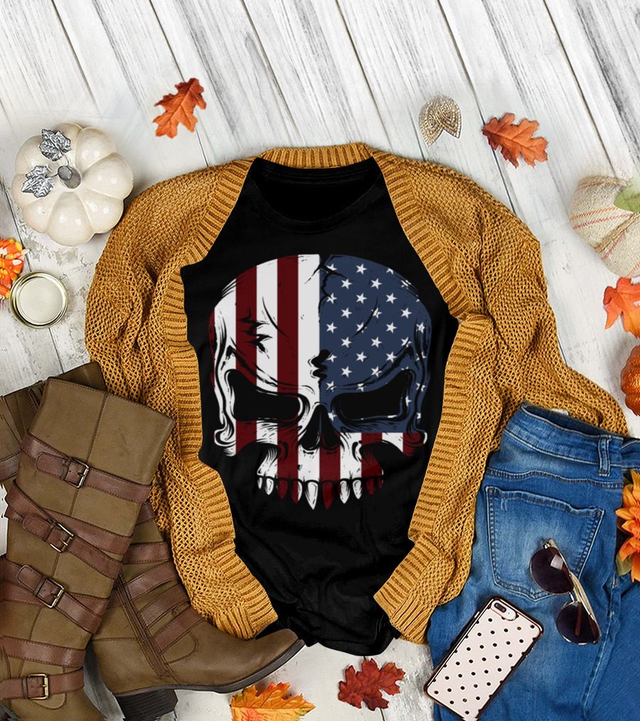 American Flag Skull Patriotic T-Shirt