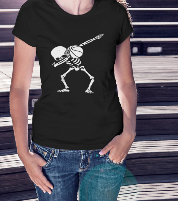 Halloween Dabbing Skeleton Basketball Player T-Shirt
