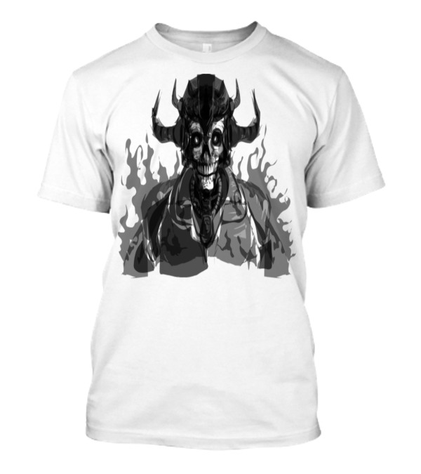 Dark Skeleton Warrior With Horns And Evil Eyes T-Shirt