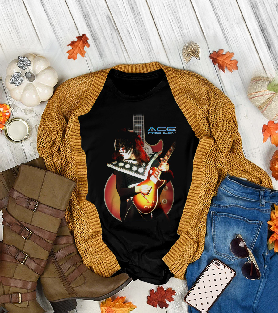 Ace Frehley Les Paul Guitar Live Performance Iconic Rock T-Shirt