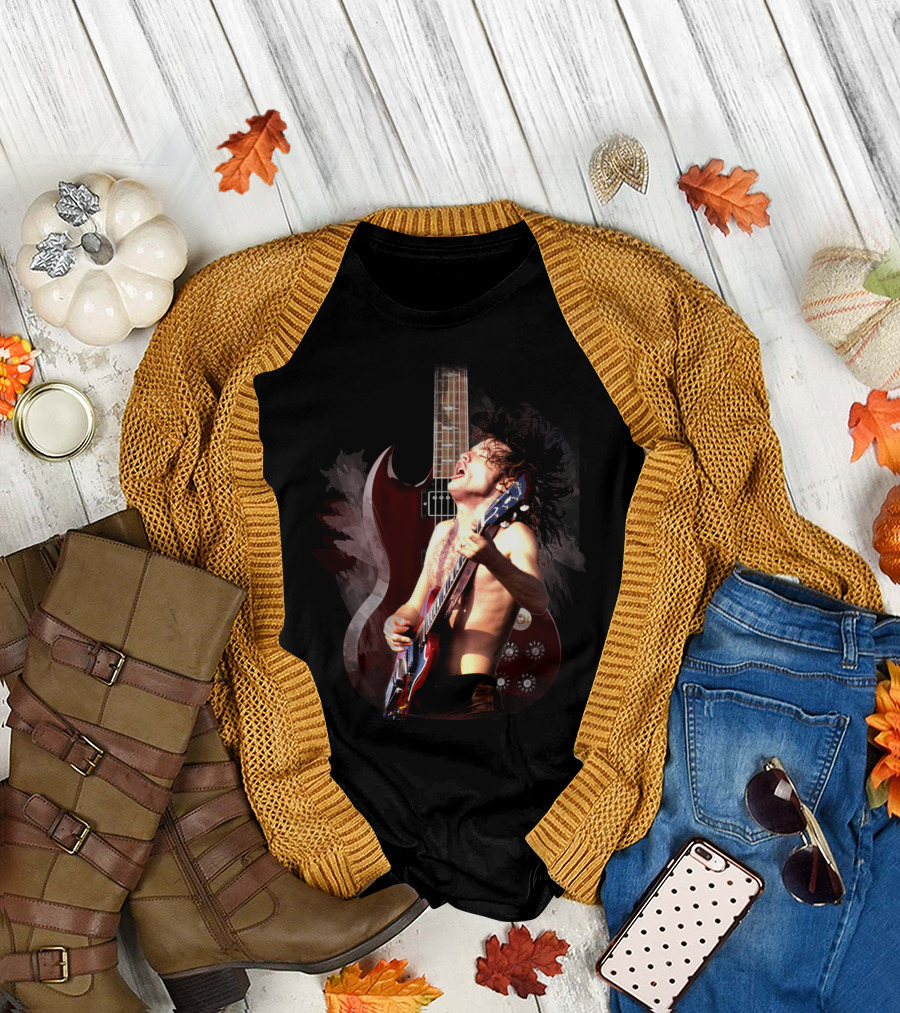 Rock Guitarist with Electric Guitar and Dynamic Performance T-Shirt