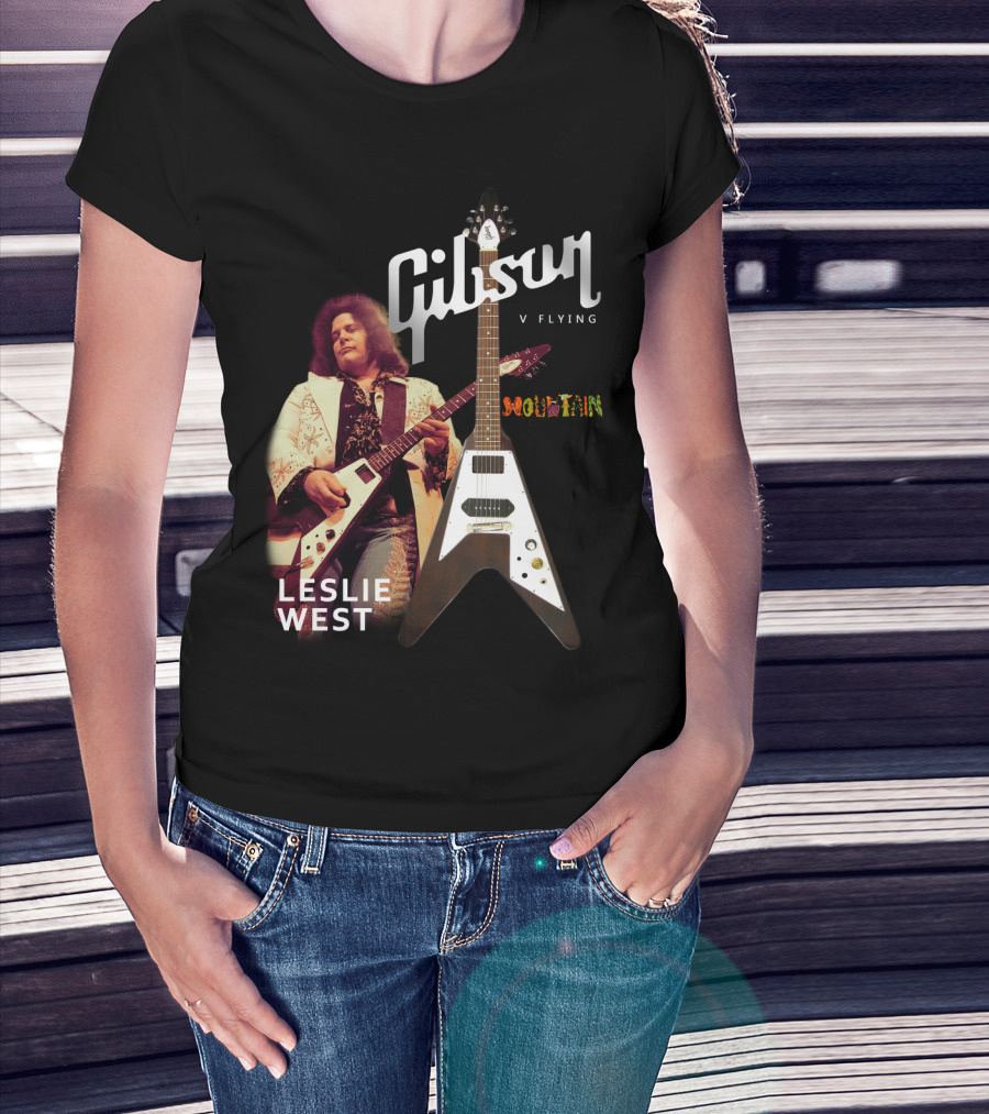 Leslie West Gibson Flying V Mountain Guitarist Music T-Shirt