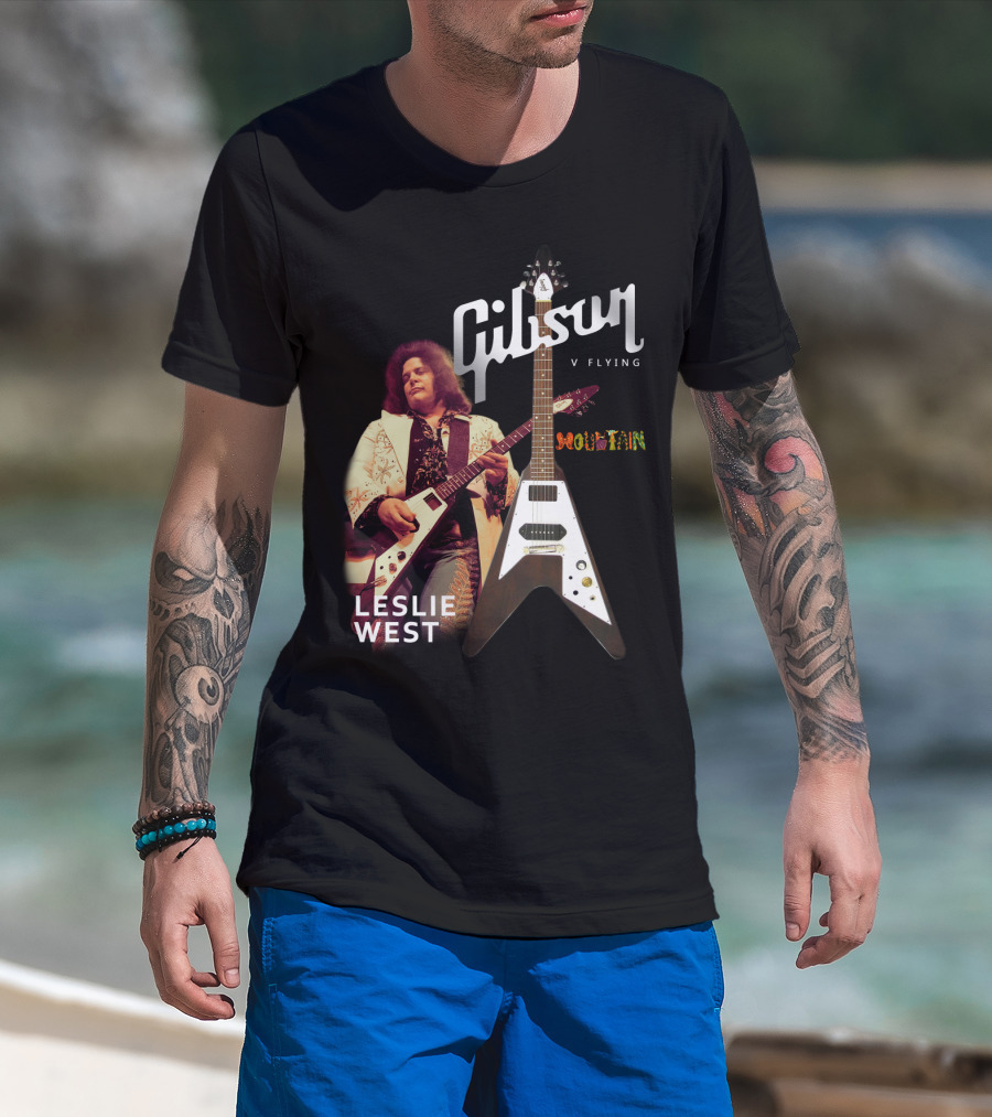 Leslie West Gibson Flying V Mountain Guitarist Music T-Shirt