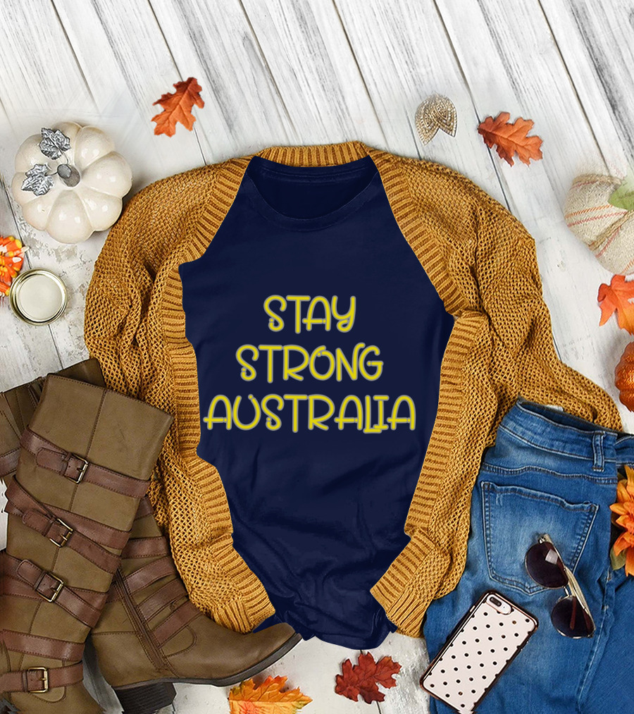 Stay Strong Australia Yellow Text Navy Background T-Shirt