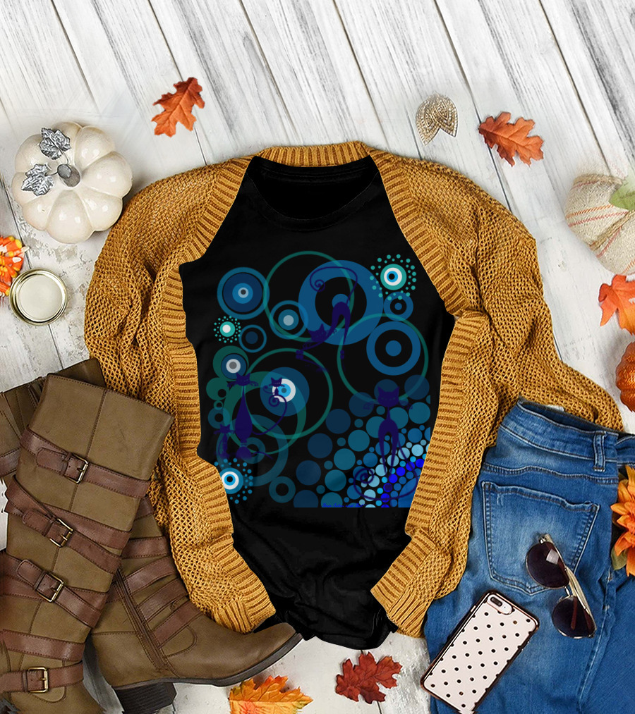 Greek Cats Blue Circles T-Shirt