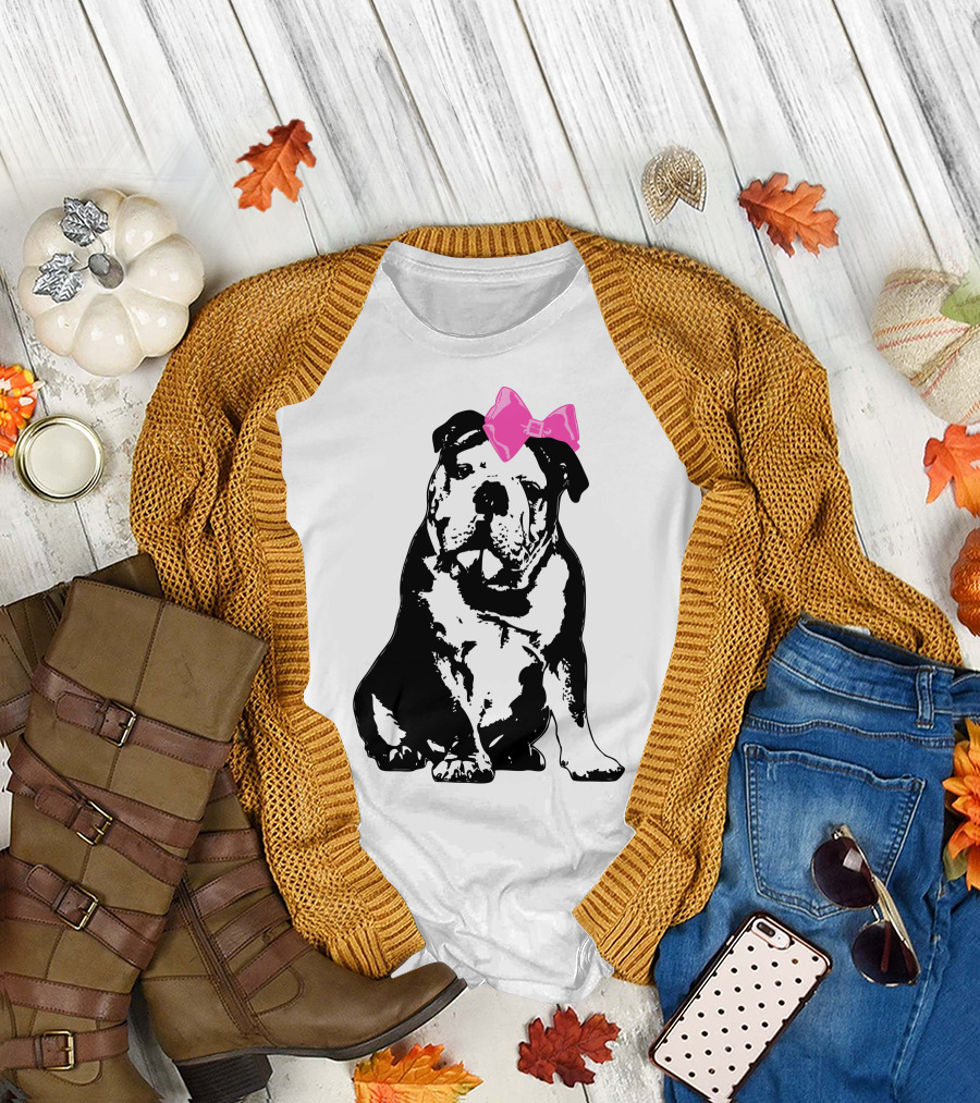 Betty Bulldog Pink Bow Stylish T-Shirt