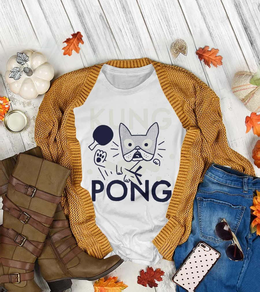 Kung Pong Martial Arts Cat with Ping Pong Elements T-Shirt