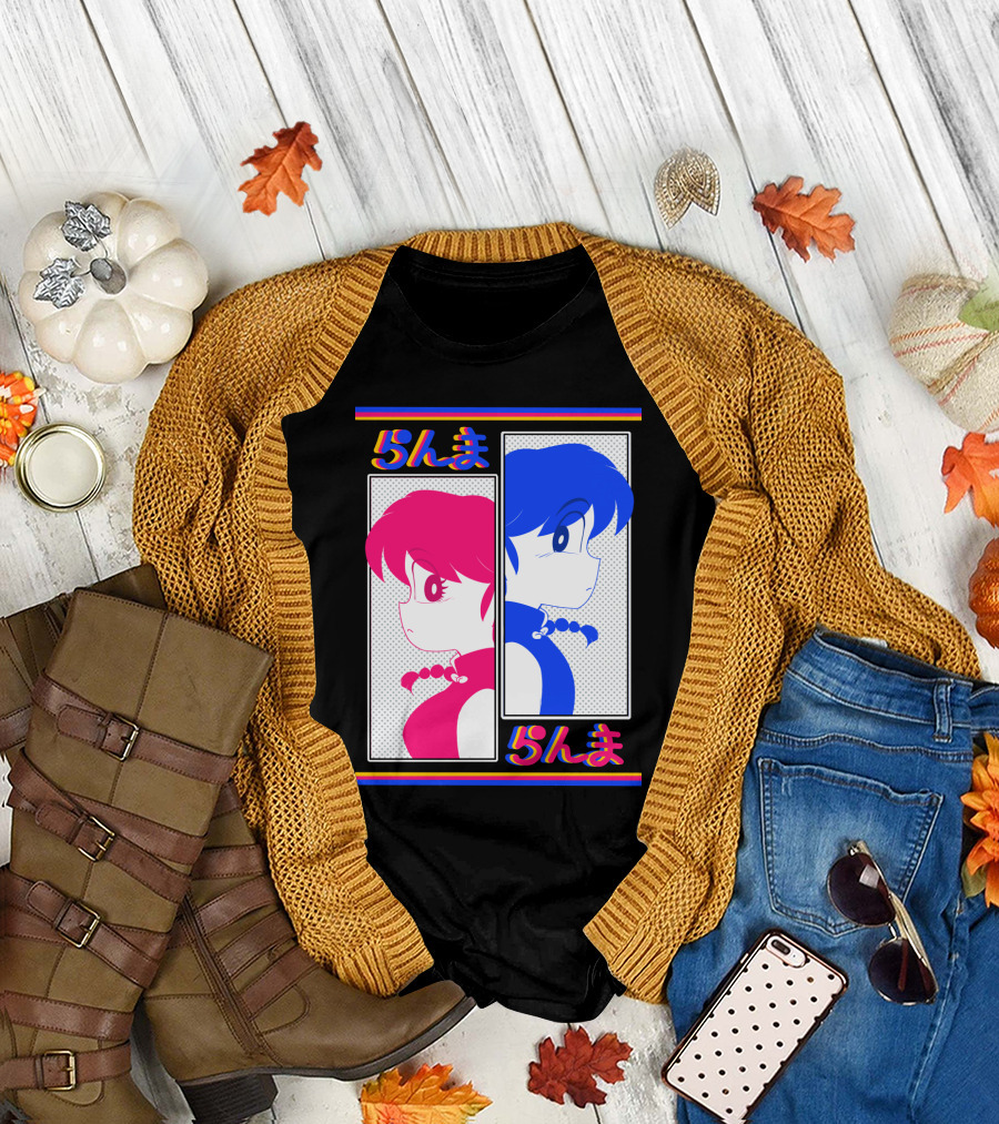 1/2 Back to Back Pink and Blue Character Profiles T-Shirt