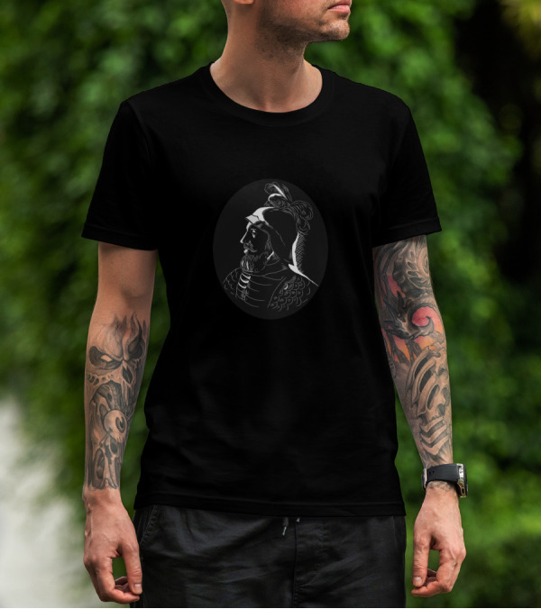 Vasco Nunez De Balboa Historical Conquistador Profile Woodcut T-Shirt