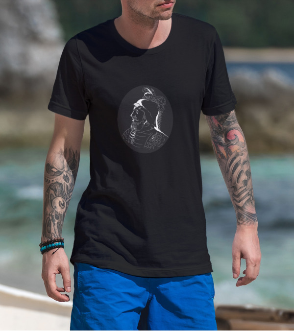 Vasco Nunez De Balboa Historical Conquistador Profile Woodcut T-Shirt
