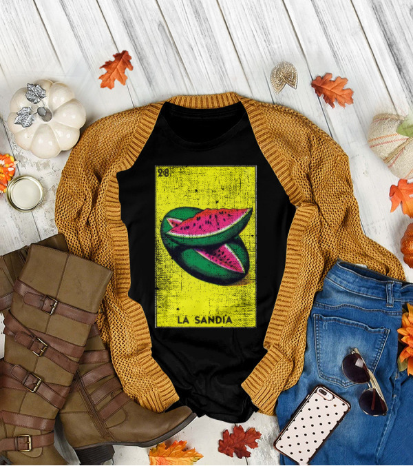 La Sandia 28 Mexican Loteria Bingo Card Watermelon T-Shirt