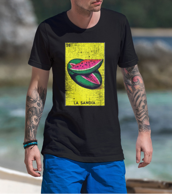 La Sandia 28 Mexican Loteria Bingo Card Watermelon T-Shirt