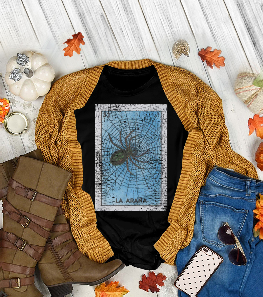 La Arana Mexican Loteria Card Number 33 Spider on Web T-Shirt