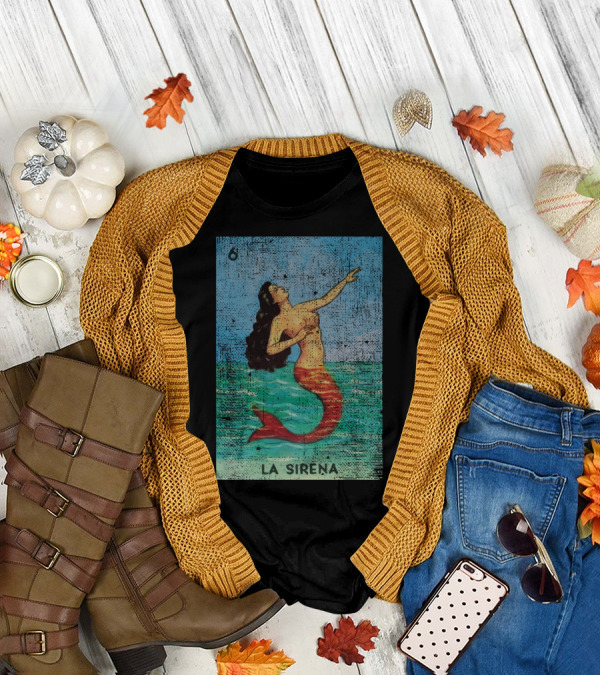Mexican Loteria Bingo Card La Sirena Mermaid Number Six T-Shirt