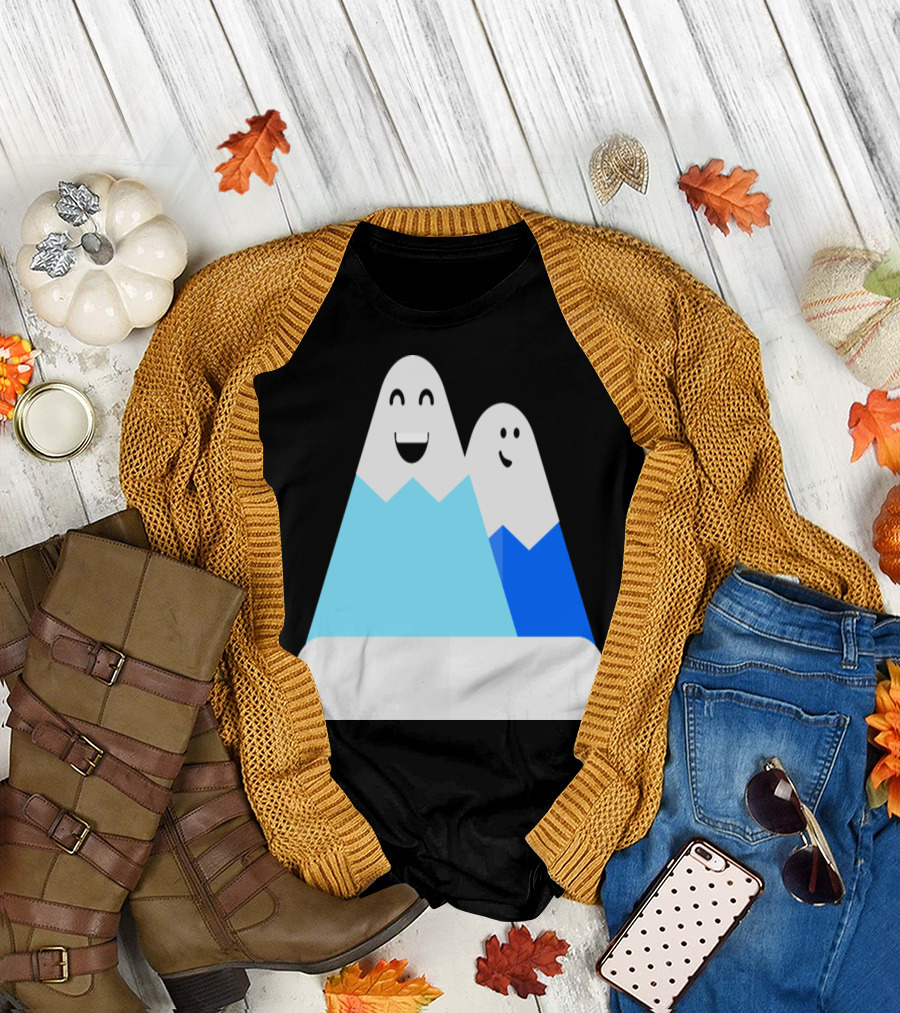 Two Happy Mountains with Smiling Faces Cartoon T-Shirt