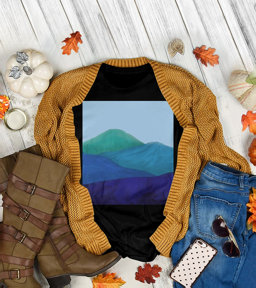 Abstract Blue and Green Paper Mountains T-Shirt