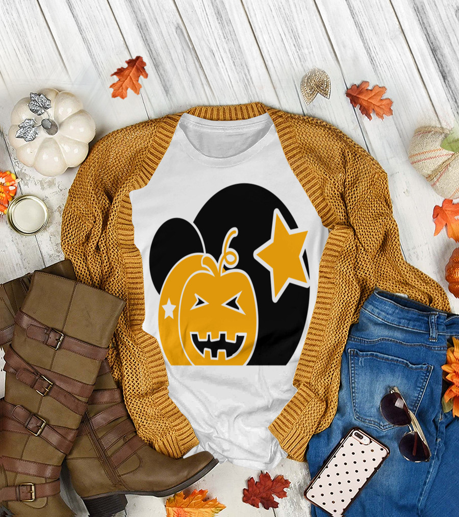 Halloween Circle Pumpkin and Stars Star Jack-O'-Lantern T-Shirt
