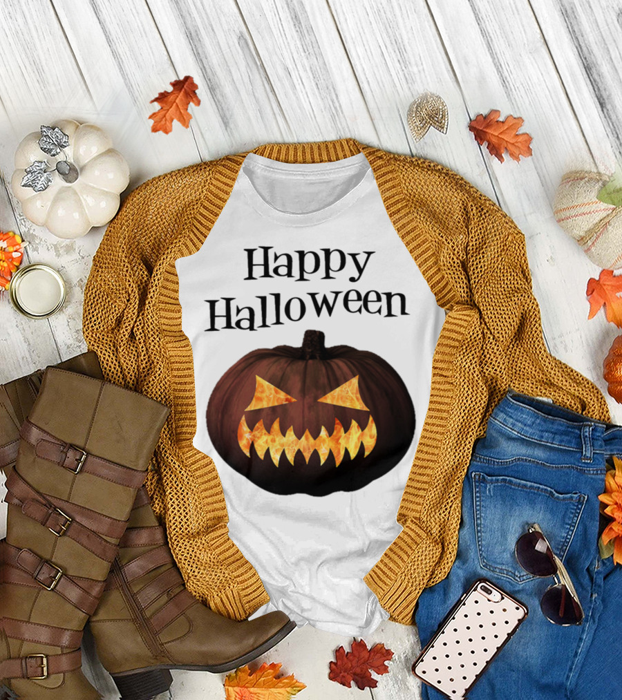 Happy Halloween Evil Pumpkin Grinning Face T-Shirt