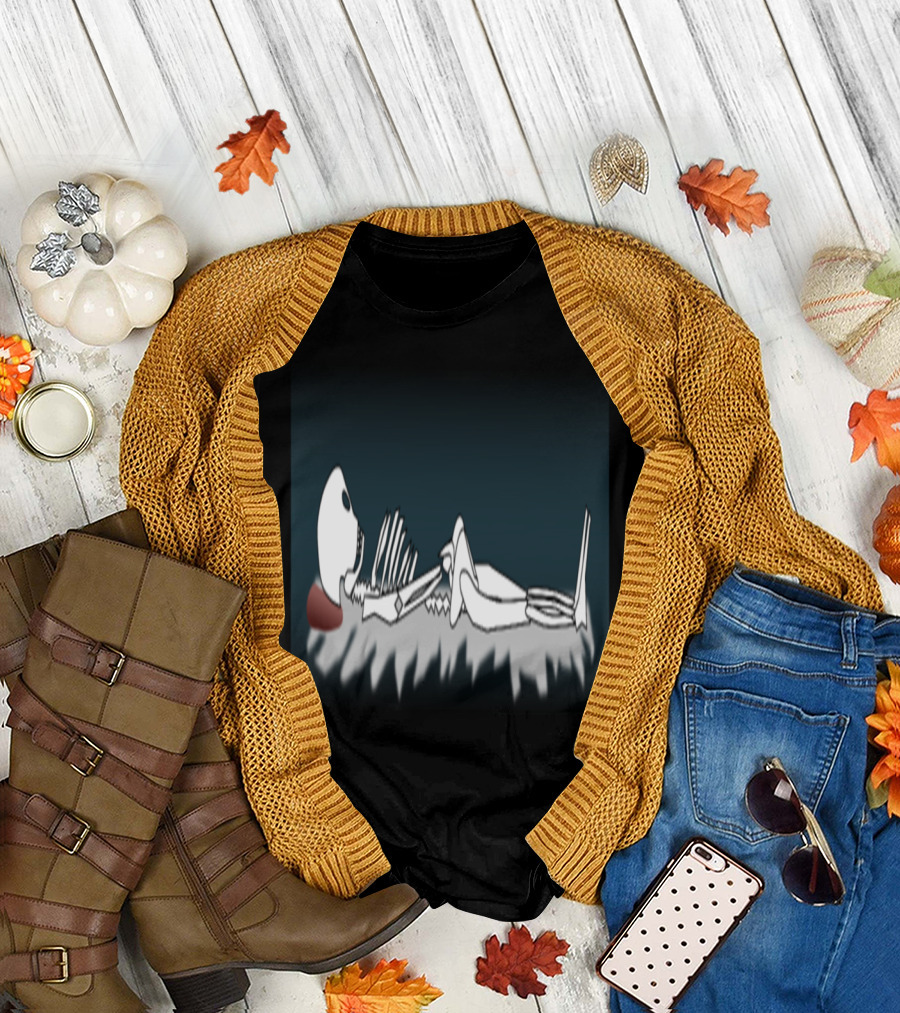 Skeleton Resting in Coffin Shrouded in Shadows T-Shirt