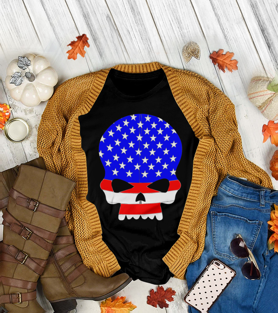 USA Flag Skull Skeleton T-Shirt
