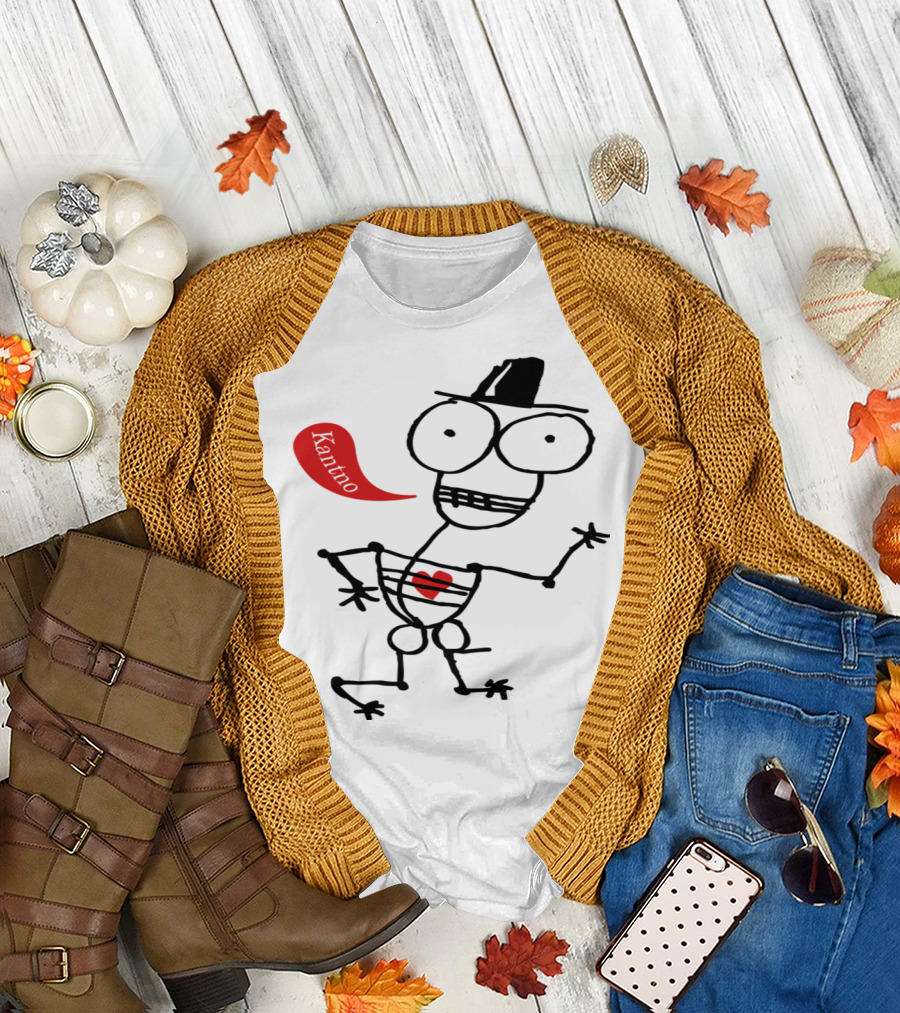 Kantno Cartoon Skeleton with Hat and Heart T-Shirt