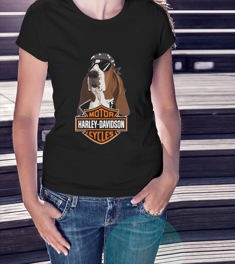 Basset Hound Harley Davidson Motorcycles T-Shirt