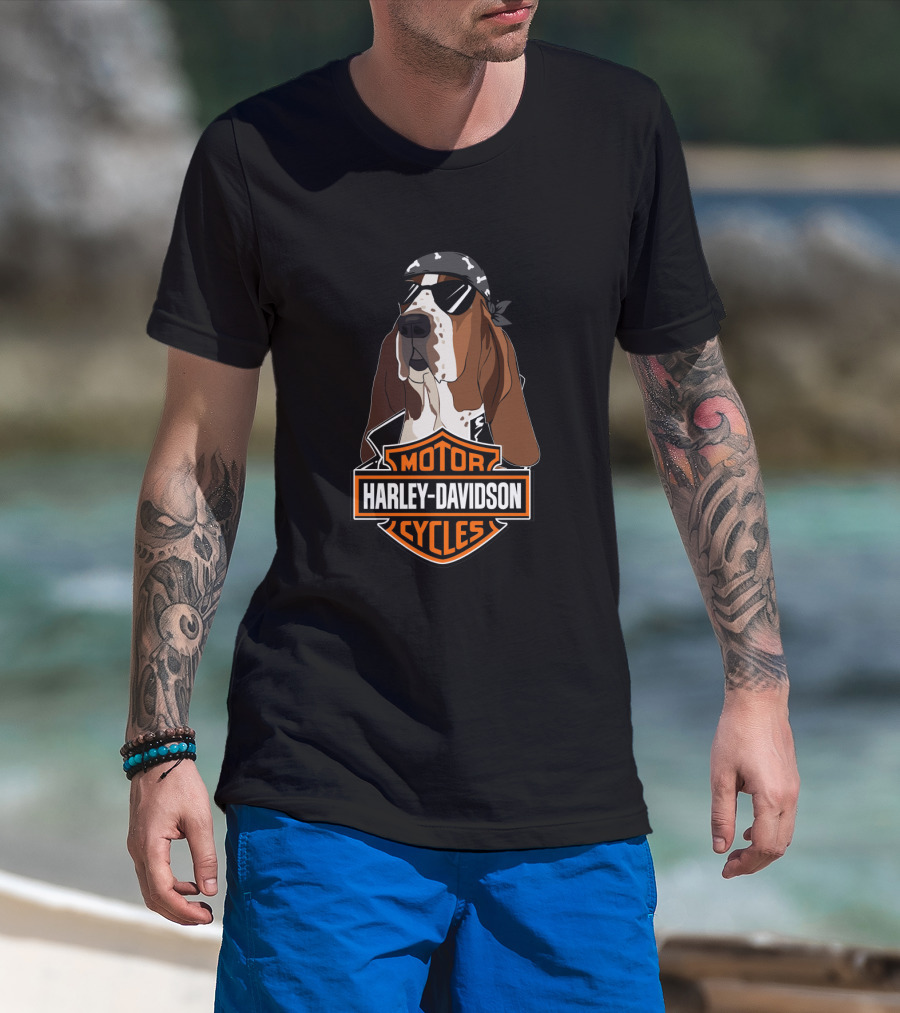 Basset Hound Harley Davidson Motorcycles T-Shirt