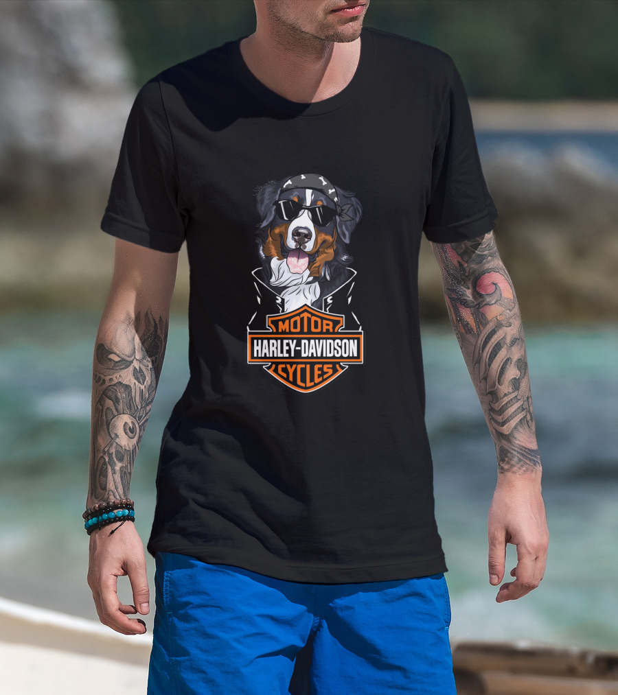 Harley Davidson Bernese Mountain Dog Motorcycle Cycles T-Shirt