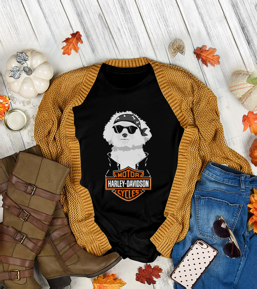 Bichon Frise Harley Davidson Motorcycle Cycles T-Shirt