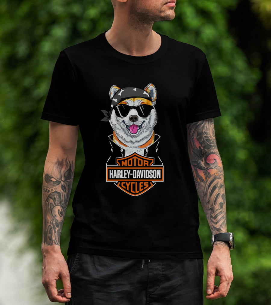 Harley Davidson Akita Dog Motorcycles T-Shirt