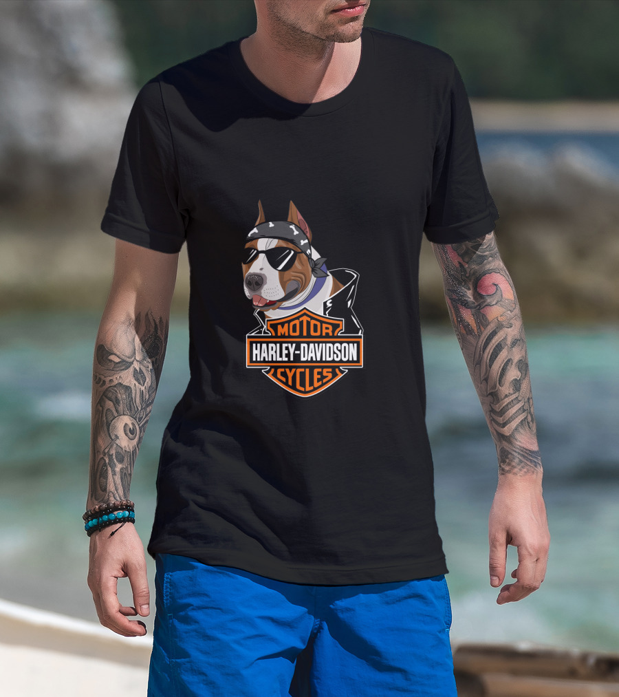 Harley Davidson Motorcycles American Staffordshire Terrier Biker T-Shirt