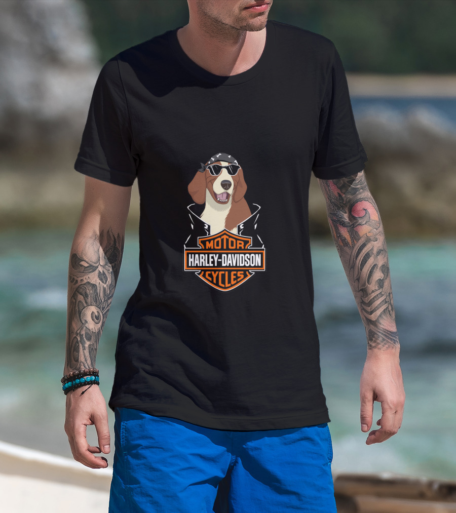 Harley Davidson Motor Cycles English Springer Spaniel Motorcycle T-Shirt