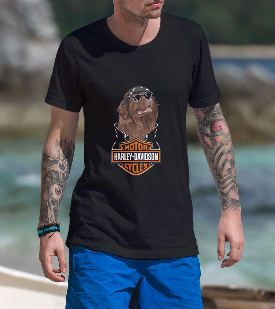 Harley Davidson Motorcycles Newfoundland Dog Biker T-Shirt