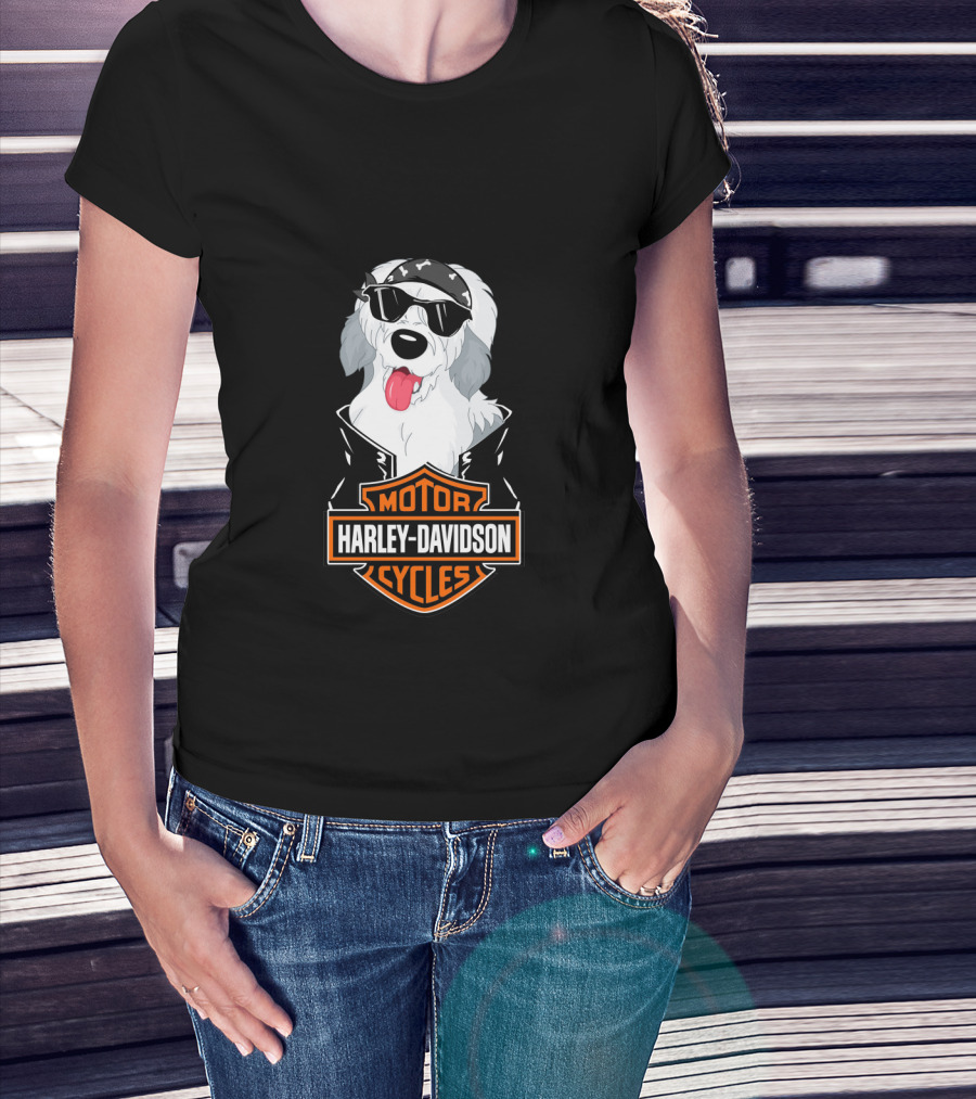 Harley Davidson Motorcycles Old English Sheepdogs Cool Biker T-Shirt
