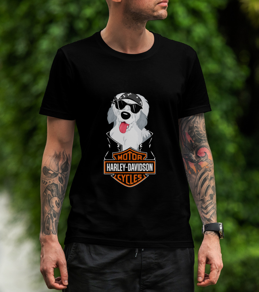 Harley Davidson Motorcycles Old English Sheepdogs Cool Biker T-Shirt